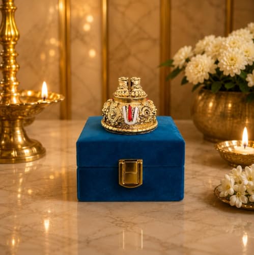 Image of Gold Art India Lord Balaji Charan Paduka 24 kt Gold Matte Finish Vishnu Charan Paduka for Pooja Room /Balaji for car Venkateswara Swamy Feet with Shanku Chakra Namam Best Gifting