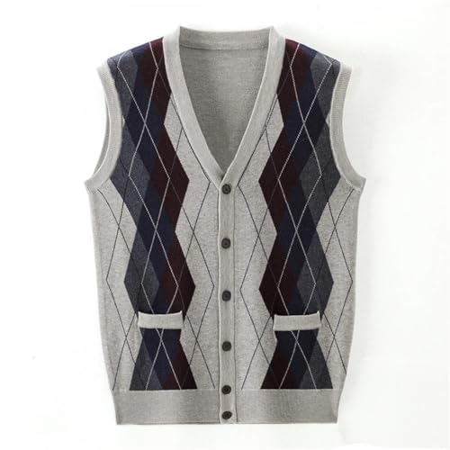 Men's Argyle Knit Sweater Vest Deep V-Neck Sleeveless Cardigan Casual Fashion Diamond Pattern Waistcoat3