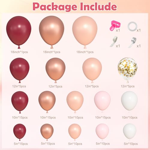 Image of Ouddy Life 157 Pcs Burgundy Rose Gold Balloon Garland Arch Kit, Pink White Metallic Pearl Confetti Latex Balloons for Graduations Wedding Bachelorette Birthday Mothers Day Party Decorations