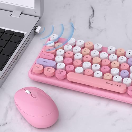 Image of UBOTIE Colorful Wireless Keyboard and Mouse Combo (Pink-Colorful)