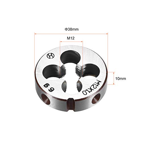 sourcing map Runde Schneideisen M12x1, Metrisches Schneidfestes Gewindeschneidkluppe, Legierter Werkzeugstahl Gewindereparaturwerkzeug