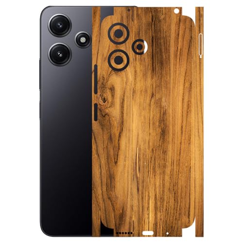 Image of AtOdds - Full Body Back Screen Guard Protector Film - Wooden Textured Lamination Wrap Skin Sticker Compatible with REDMI 12 (5G) | Scratchproof Matte Finish (Design - Oak Wood)