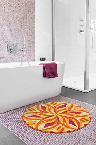 Grund Bath Mat, Ultra Soft and Absorbent, Anti Slip, 5 Years Warranty, DANCING SKY, Mandala 80 cm Round, Orange