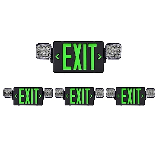 Image of TANLUX Black Housing Exit Sign with Emergency Lights, LED Emergency Exit Light with Battery Backup, UL Listed, AC 120 /277V, Commercial Emergency Lights Combo for Business - 4 Pack