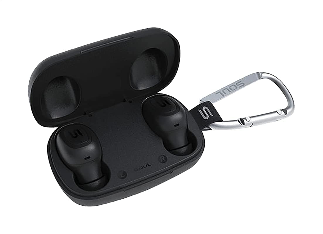 Soul S-GEAR charging case open with earbuds inside
