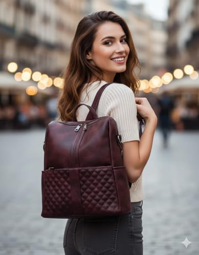 Image of Leather Backpack for Women | Large Capacity | College and Office use | PU Leather | shoulder bag for Ladies,