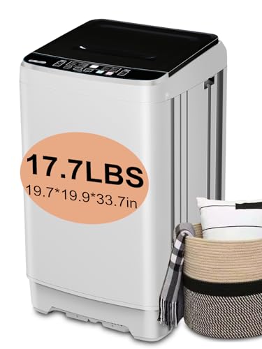 KRIB BLING Full-Automatic Washing Machine with Drain Pump, 17.7 lbs Washer, 10 Wash Program & 8 Water Level, Ideal for Apartment, Dorm, RV, White
