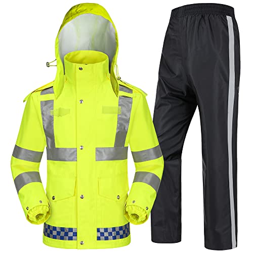 Icreek High Visibility Rain Suits Men & Women Safety Coats Reflective Jacket And Pants Suit Waterproof Rain Gear Anti-Storm (L, Yellow) #TOP20