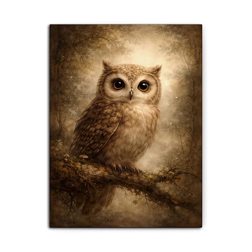 H-WALA Owl Wall Art, Whimsical Brown And Tan Decor For