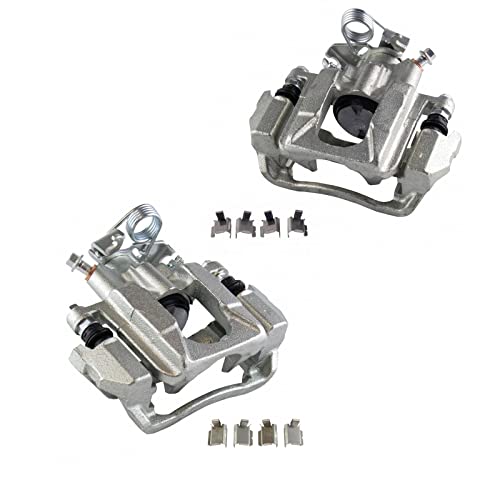 Image of TRQ Rear Brake Caliper Set Zinc Coated Hardware Brackets Compatible with 2011-2018 Ford Explorer 2010-2012 Flex 2013-2018 Taurus 2010-2013 Lincoln MKT
