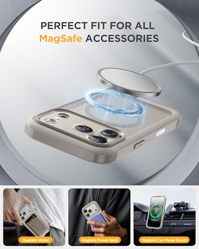 Image of Miracase for iPhone 17 Pro Max Case 6.9 inch Full-Body Phone Case with Built-in Glass Screen Protector& Full Camera Protector,[Magnetic with MagSafe] Drop Proof 17 ProMax Cover, Grey Titanium