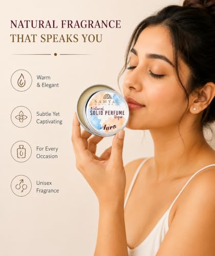 Image of Aura Vegan Solid Perfume for Men & Women, 10g | Alcohol-Free Long-Lasting Perfume Balm with Jojoba Oil & Candelilla Wax | Pocket Travel Fragrance | Unisex Gift Pack