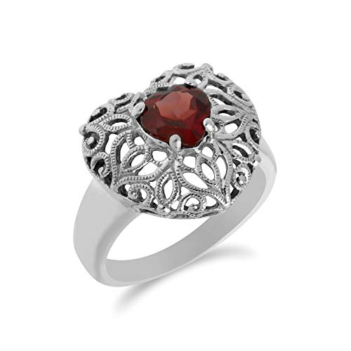 Image of 925 7x7mm Thai Garnet Heart Cut Statement Ring