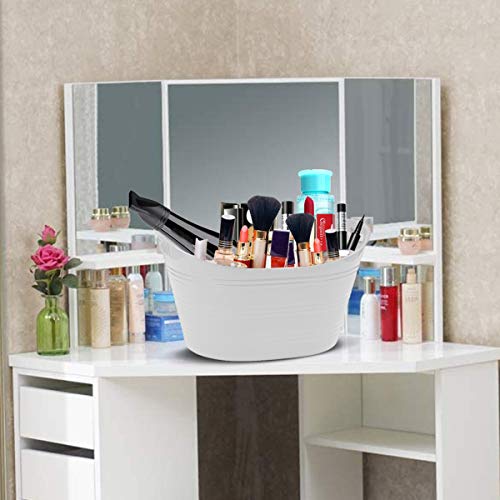 Oval plastic storage tubs with handle - Small size: (12.8" x 9" x 6.3") - Oval plastic tub with handle - beverage and ice bin - store small items at home, classroom, beauty salon. (Pack of 4 white)