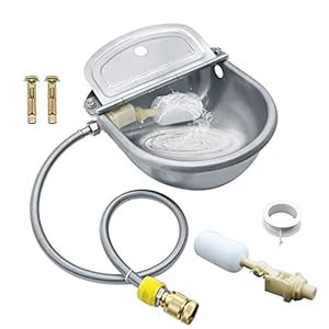 Automatic Animal Drinking Water Bowl 304 Stainless Steel Waterer for Dog Horse Goat Pig Cow Livestock Water Trough Dispenser with Pipe Hose 2 Float Valves Quick Connecter Expansion Bolt