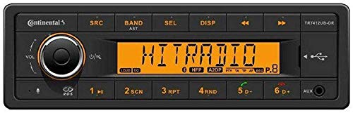Continental TR7412UB-OR Autoradio Bluetooth RDS USB MP3 (ohne CD-Laufwerk) Display orange - mit ISO Verlängerungskabel