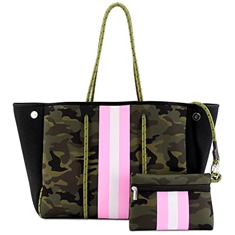 Colnic Neoprene Tote Bag, Beach Tote Bag For Women, Large Neoprene Bag, Travel Pool Working Handbags (Navy Green) Cover