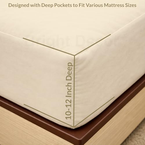 Image of 100% Waterproof Mattress Protector Double Size Bed 48x72 Inch, Non Woven Fabric Fitted Mattress Cover with Elastic, Waterproof Bed Protector, Hypoallergenic, 10 Inch Deep Pocket - Ivory
