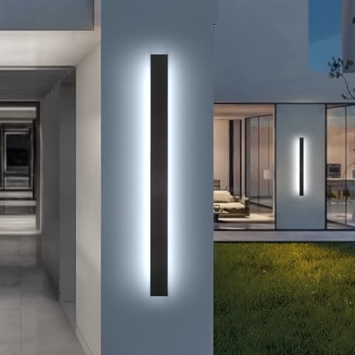 Image of AioTio Outdoor Wall Lights Exterior,2pack 31.5inch Black Outdoor Light Fixtures Wall Mount,Waterproof Modern Porch Lights Wall Sconce,Dimmable Long LED Linear Outside Lighting for Garage