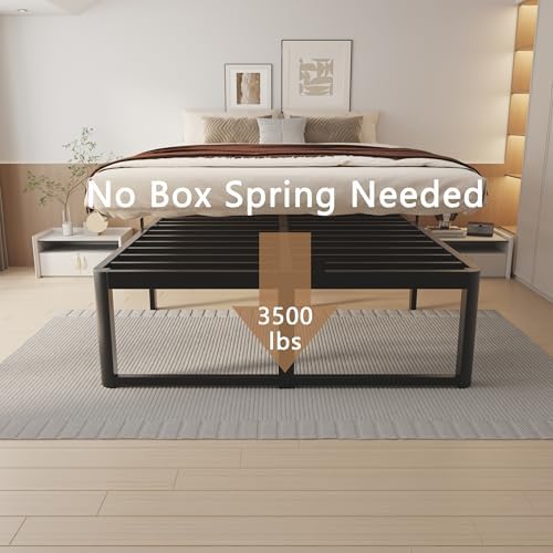 VYM 16 Inch Bed Frame Queen Size, Heavy Duty Platform Bed Frame Support 3500 LBS, No Box Spring Needed, DIY Headboard, Anti-Slip Mattress Stopper, Round Corner Leg, Easy Assembly, Black - 4