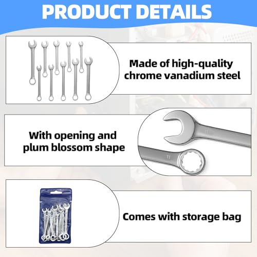Dongnesi 10PCS Combination Spanner Set, Small Spanners Set, Mini Wrench Sets, Metric Small Ratchet Spanner Sets, Metric 4mm-11mm Open End and Box End Wrenches Carbon Steel Spanners 3 Dongnesi 10PCS Combination Spanner Set, Small Spanners Set, Mini Wrench Sets, Metric Small Ratchet Spanner Sets, Metric 4mm-11mm Open End and Box End Wrenches Carbon Steel Spanners - Image 3