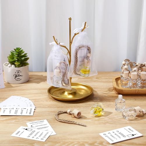 Image of Boao 75 Sets Hanging Car Air Freshener Diffuser Bottles Empty Bulk with Car Diffuser Instruction Cards Organza Bags Glass Refillable Essential Oil Fragrance Aromatherapy Pendant (Cylindrical,Clear)