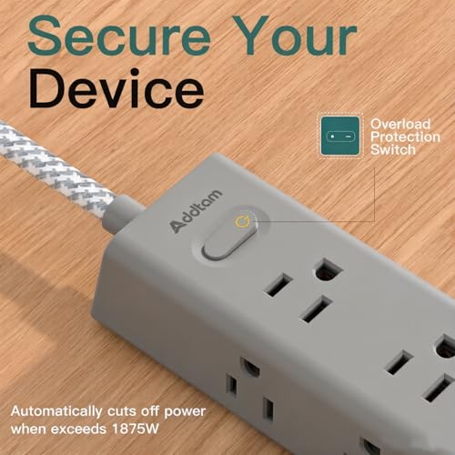 Image of Addtam Gray Power Strip Surge Protector with 12 AC Outlets & 4USB Ports, 15FT Extension Cord, Flat Plug,1050J Overload Protection, Wall Outlet Extender for Home Office Living Room Dorm, ETL Listed