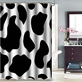 VVA Cow Print Shower Curtain Cowhide Pattern with Plain Black Spots Barnyard Cattle Style Polyester