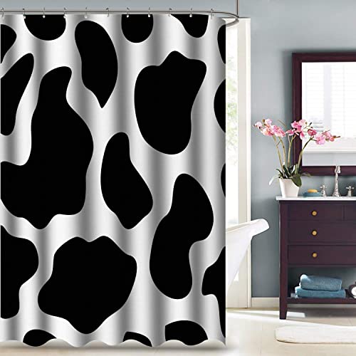 Vva Cow Print Shower Curtain Cowhide Pattern With Plain Black Spots Barnyard Cattle Style Polyester Fabric Bath Curtains Set With 12 Hooks For Bathroom 72×72 Inches #TOP4