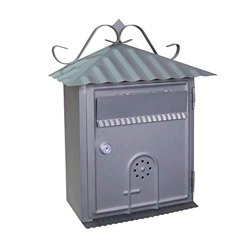 PLMNBQWE Buzón Exterior con Cerradura Buzón de Pared de Hierro galvanizado Retro Vintage Buzón de Correo Seguro Buzón Exterior