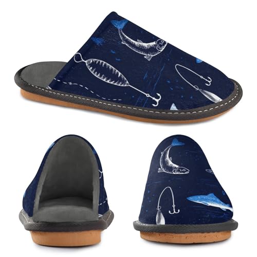 Slippers for Women Fishing Pattern with Fish Soft Fuzzy Women's Slippers Indoor and Outdoor Shoes2