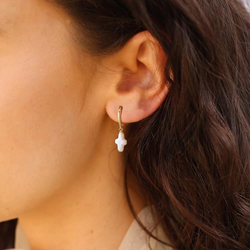 Cross Heart Pearl Drop Dangle Earrings For Women Baroque Freshwater Hoop Star 14k Gold Dangling Dainty Trendy Jewelry3