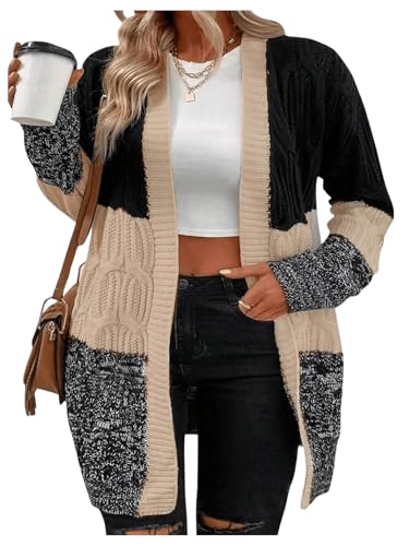 Image of SOLY HUX Women's Plus Size Color Block Cardigan Sweater Open Front Long Sleeve Casual Cardigans