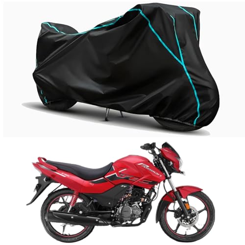 Image of Waterproof Bike Body Cover Compatible for | Hero Passion Pro XTec Disc | Taffeta Fabric, Sky Piping Design, Bottom Elastic Fit | Dustproof, Sun UV & Rain Protection for All Weather.