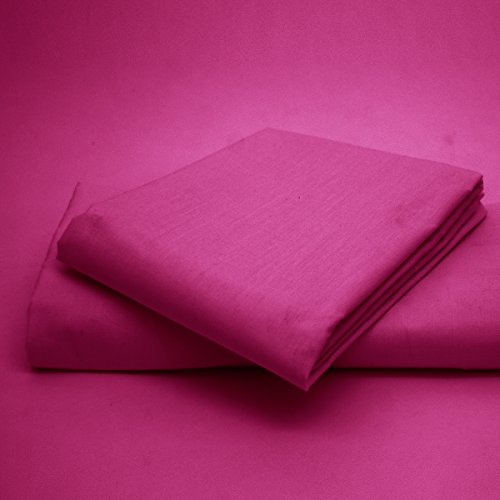 Drap facile d'entretien, infroissable, uni, en polycoton - taies d'oreiller assorties disponibles séparément., 50 % coton, 50 % polyester, fuchsia, Pillowcases Pair Cover