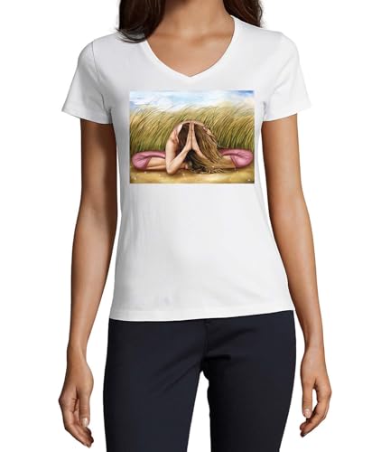 T-shirt yoga coton anti-irritation col en V blanc pour femme active