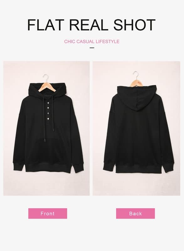 Dokotoo Womens 2025 Hoodies Button Collar Drawstring Hooded Pullover Sweatshirt Casual Long Sleeve Tops Shirts - Image 5