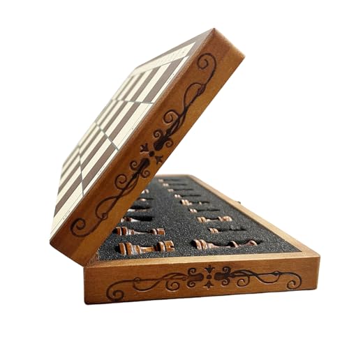Syrace Folding Hand Crafted Wooden Chess Set Unique Chess Board with Foldable Secure Storage & Exquisite patterns, Travel Chess Sets, Gift For Kids, Adults, Boys, Girls - Image 7