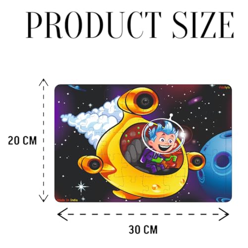 Image of Fiddlys 40 Pcs Paperless Wooden Jigsaw Puzzle for Kids & Children Age 4+ Learning Educational Double Layered Wooden Puzzles with Bright Front & Back Print (Space Hero & Astronaut)
