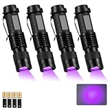 GOMETY 4 Stück UV Taschenlampe Schwarzlichtlampe, 395nm LED Mini UV Lampe Klein Ultraviolett Licht mit Einstellbarem Fokus Schwarzlicht Taschenlampe für Geocaching Heimtierurindetektore Bernsteinsuche
