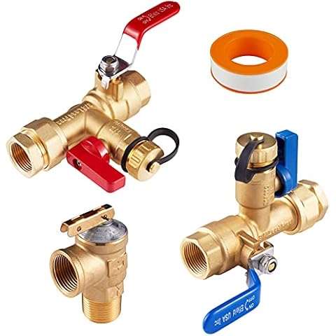 3/4 inch EFIELD IPS Isolator Tankless Water Heater Service Valve Kit, with Pressure Relief Valve Cover