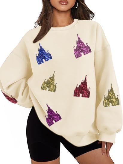 Magic Kingdom Sweatshirt for Women Magical Sweatshirts Colorful Castle Sequins Sweater Vacation Long Sleeve Tops - Image 2