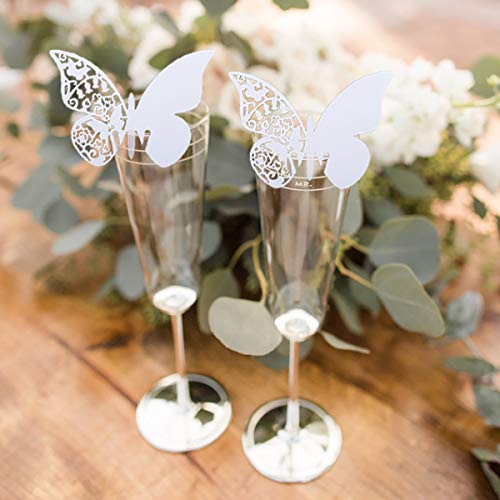 QH-Shop Schmetterling Tischkarten Platzkarte Namenskarte Cup-Karten wandsticker mit Hohl-Muster in Den Flügeln für Hochzeit Geburtstage Taufe Party Tischdeko 100 Stücke weiß