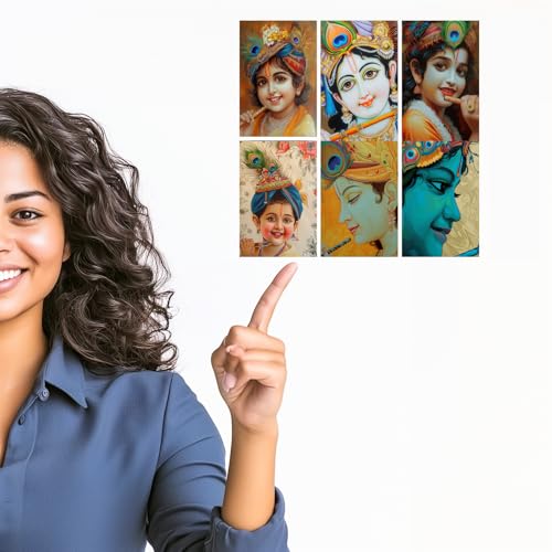 Image of SiddArtify Little Krishna Art Print Set - Set of 2-4x6 Inch - Board (Pack of 6) - Sticker (Pack of 6) Wall Room Decoration art Poster Prints