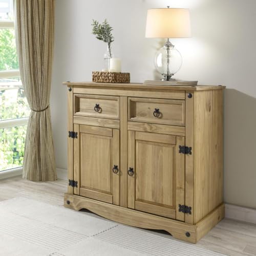 Image of Furniture Dash Solid Wood Sideboard Buffet 35.8 inch W, 16.9 inch D, 31.6 inch H - Wooden Storage Cabinet, Cupboard Console Table, Ideal for Living Room, Kitchen Island, Dining Room