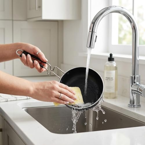 Image of LAZYwindow Iron Tadka Pan 12 cm with Insulated Steel Handle, Black | Insulated steel handle for a secure and comfortable grip