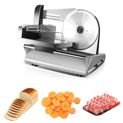 Ccarzzi Electric Meat Slicer 500W Stainless Steel Bread Slicer Machine for Home Use, 0-15mm Thickness Adjustment, for Meat, Cheese, Bread, Fruit and Vegetable