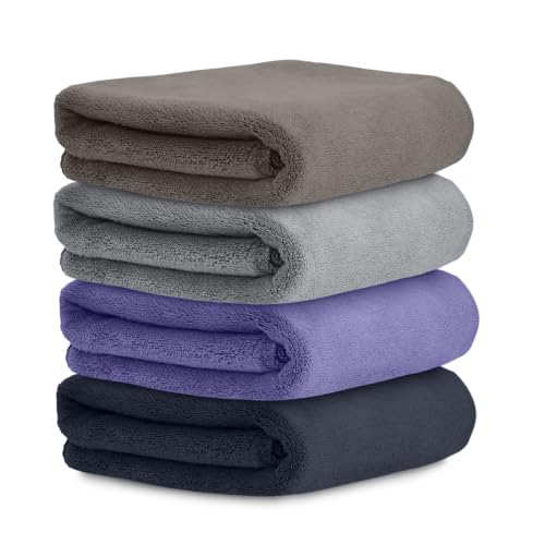 Image of HOUSSE Microfiber Face Towels | Ultra Absorbent, Odour-Free, Quick Dry 550 GSM Face Towel for Home, Gym, Travel, Running and Personal Use | 30x30 cm | Cocoa Brown,Cadet,Natural Grey & Black Set of 4