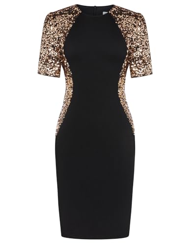 Damen Kleider Elegant Vintage Cocktailkleid Abend Party Glitzer Kleid Schwarz