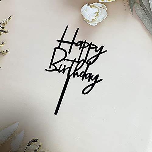 Happy Birthday Cake Topper For Birthday Party Decorations - Black Acrylic #TOP4